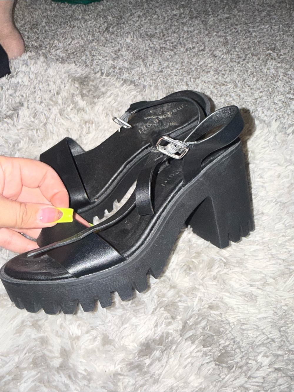 Platform Lug-Sole Black Chunky Sandals -